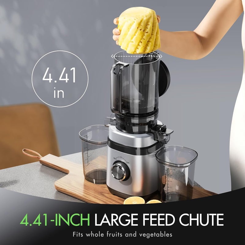 EILKOS Juicer Machines, Cold Press Juicer with Wide Feed Chute, Slow Masticating Juicers for Whole Vegetables & Fruits, High Juice Yield, Easy to Clean, Large Auger, Light Silver - Image 3